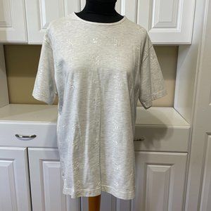 Basic Editions Women Gray w/ White Embroidery Short Sleeve Pullover Tee XL